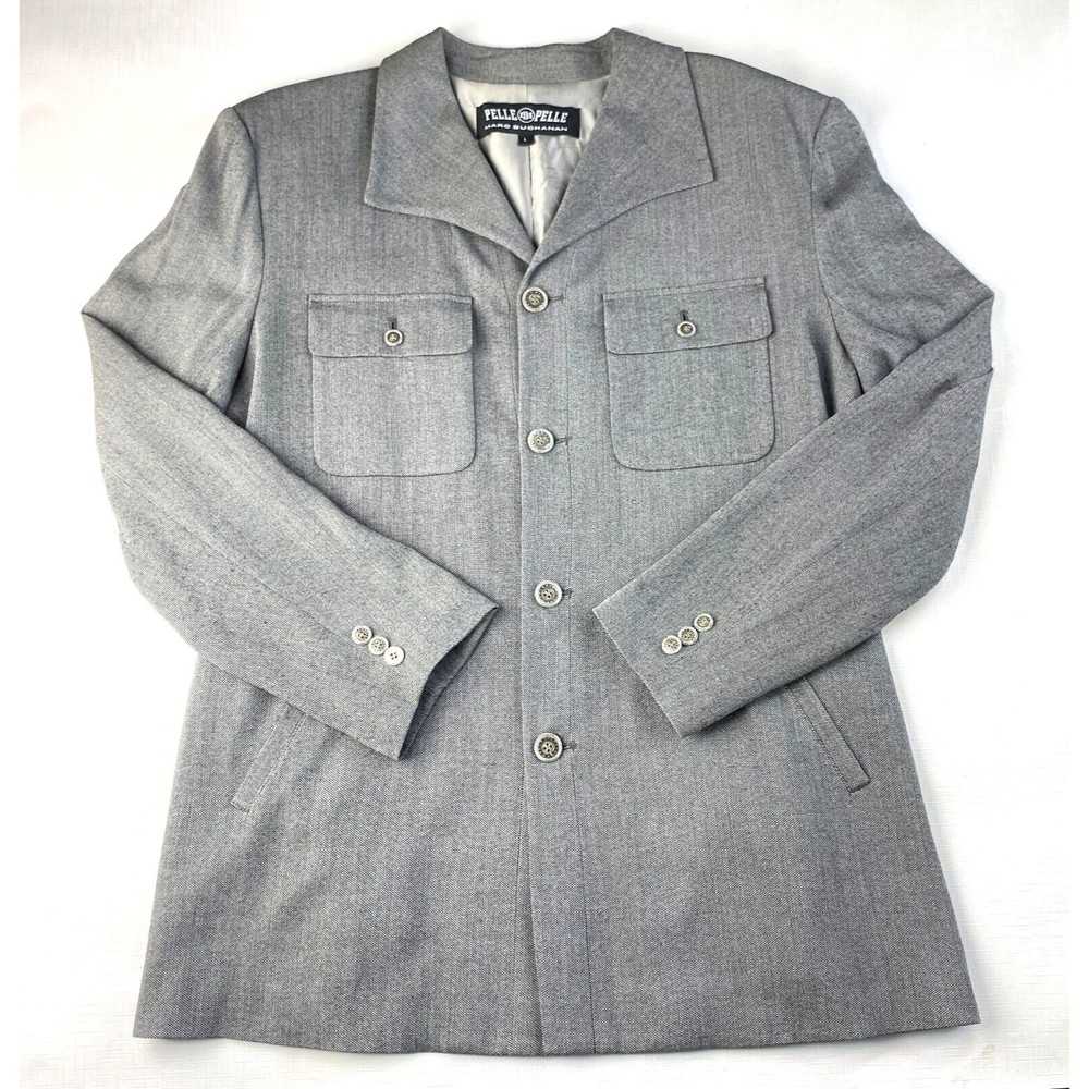 Vintage PELLE PELLE Gray "SAMPLE" BLAZER JACKET! Y2K 4 Button Long Urban Sz L